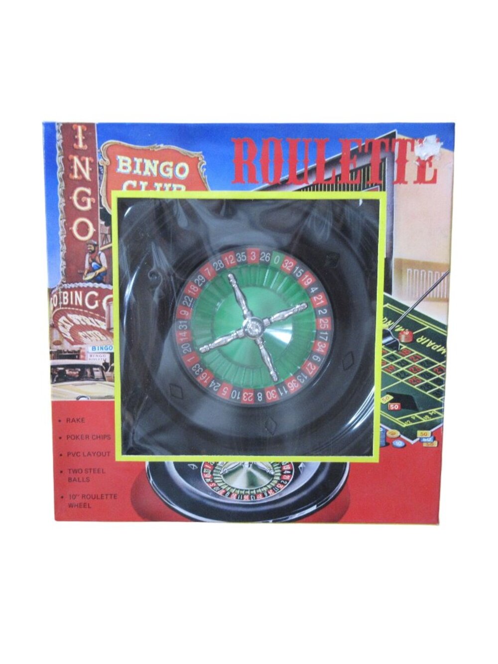Deluxe Recreational Casino Roulette Set 10” - Cards Chips  Rake NIB Vintage